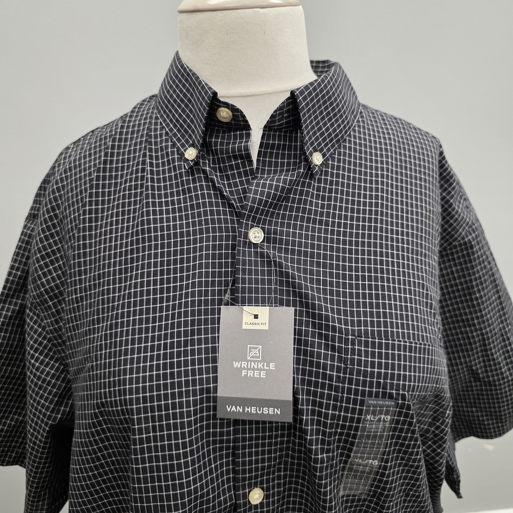 Van Heusen Men's Dark Checkered Button Down Shirt - Picture 2 of 10